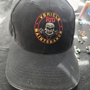 Black Vehicle Maintenance Cap with Skull Logo